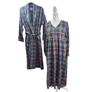 VTG Victorias Secret Tartan Plaid Flannel Nightgown Robe Pajama Set Sz S